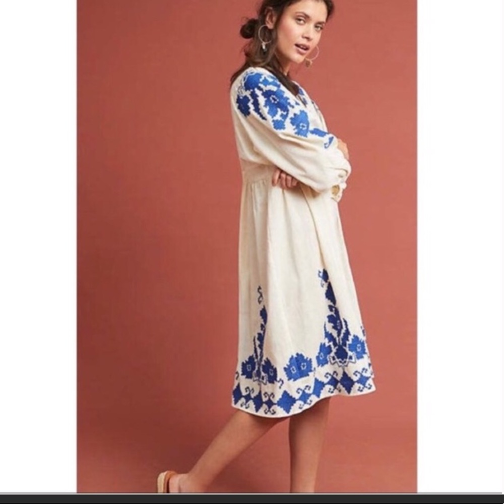 Embroidered Linen Anthropologie Dress